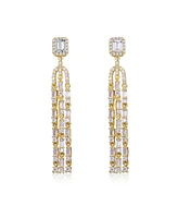 Genevive 14k Gold Plated Chandelier Bridal Dangle Earrings with Asscher Cut Cubic Zirconia