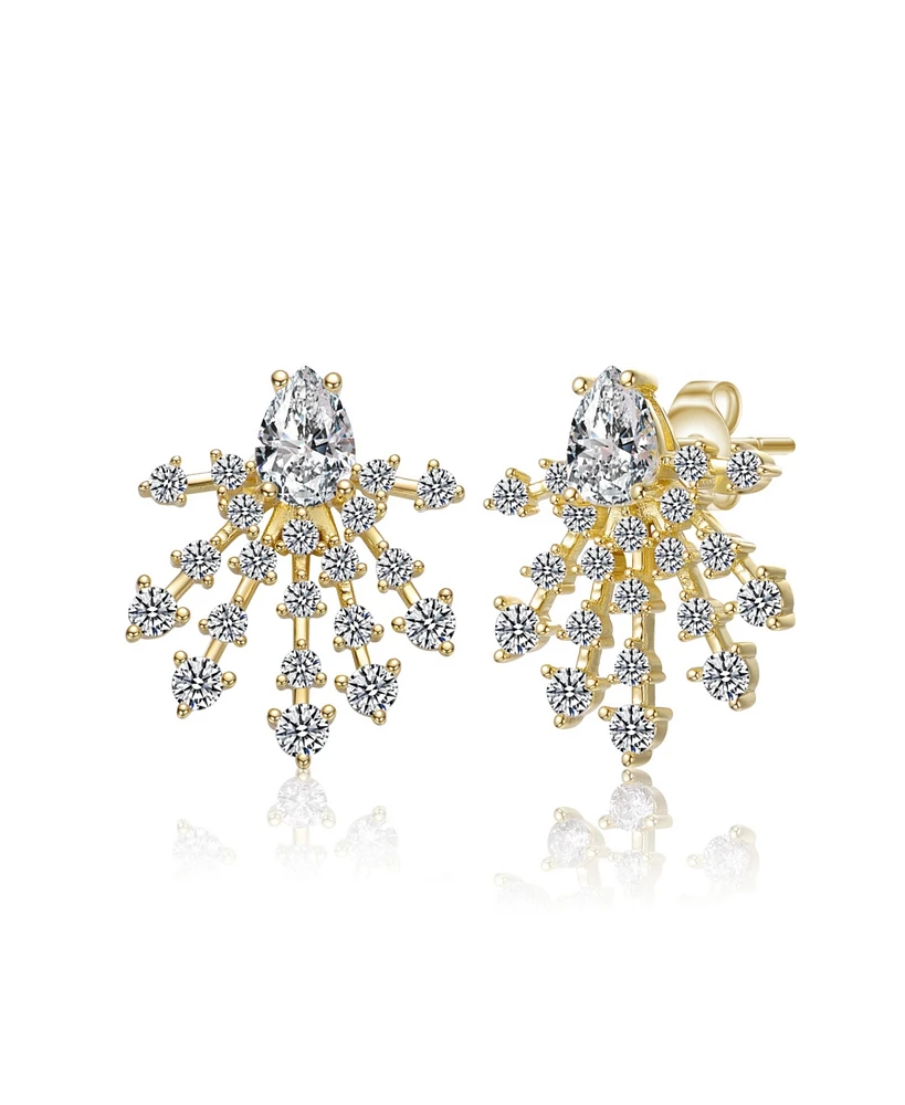 Genevive Sterling Silver 14K Gold Plated with Clear Cubic Zirconia Snowflake Cluster Earrings