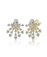 Genevive Sterling Silver 14K Gold Plated with Clear Cubic Zirconia Snowflake Cluster Earrings