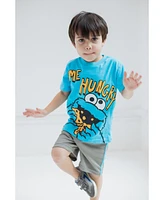 Sesame Street Baby Boys Elmo Cookie Monster Bird Oscar The Grouch T-Shirt and Mesh Shorts Outfit Set to