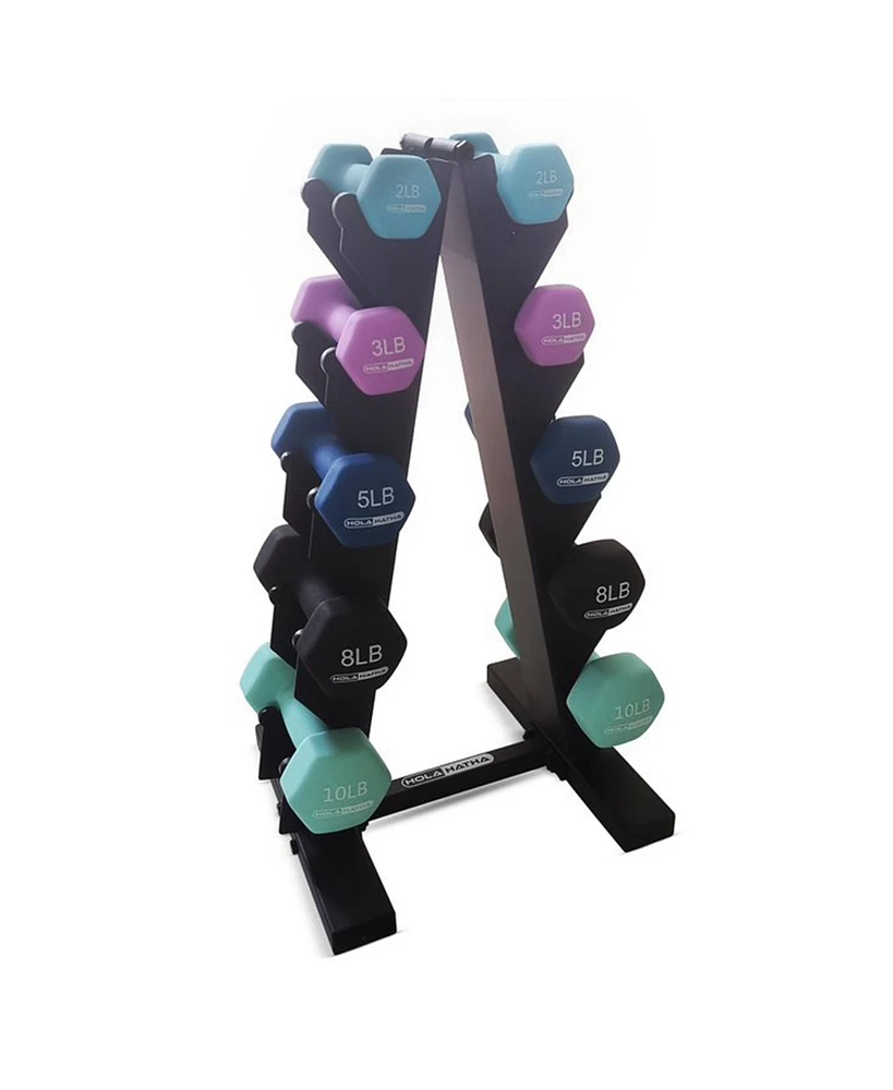 HolaHatha 2, 3, 5, 8, & 10 Lb Neoprene Dumbbell Free Weight Set w/ Rack, Pastel