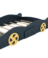 Slickblue Full Size Race Car-Shaped Platform Bed with Wheels and Storage