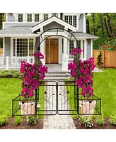 Slickblue Metal Garden Arch with Gate – 79.5'' Wide x 86.6'' High, Black Arbor for Climbing Plants and Rose Support, Outdoor Use