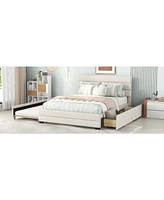 Slickblue Queen Upholstered Platform Bed with Twin Size Trundle and Two Drawers