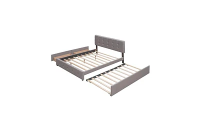 Slickblue Upholstered Platform Bed with 2 Drawers and Twin Xl Trundle, Linen Fabric