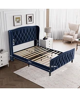 Slickblue Full Size Modern Upholstered Platform Bed Frame with Wingback Headboard