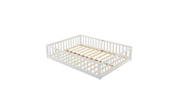 Slickblue Pine Fence Bed with Door and Board, Full Size for Children