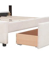 Slickblue Upholstered Platform Bed with Classic Headboard and 4 Drawers for Elegant Bedrooms