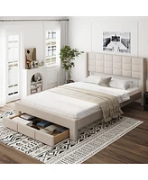 Slickblue Queen Size Upholstered Platform Bed with Large Drawer for Extra Storage