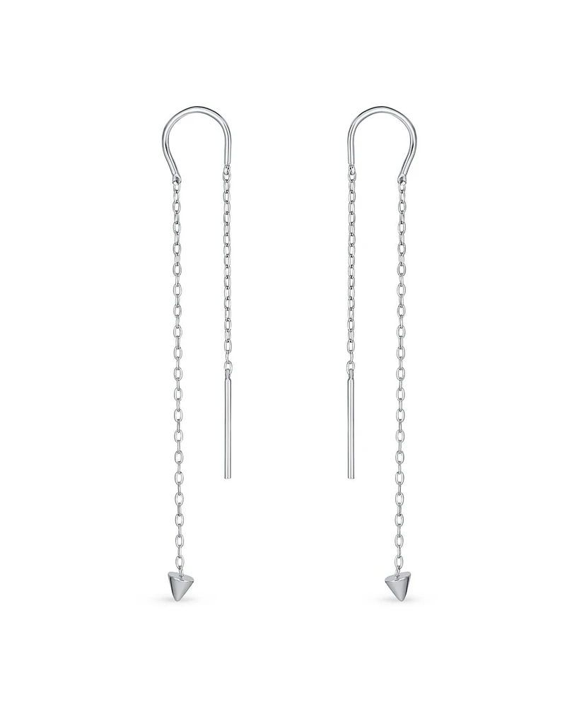 Bling Jewelry Minimalist Geometric Arrow Spike Tip Chain Threader Earrings .925 Sterling Silver