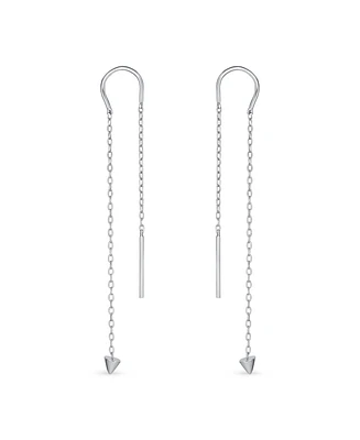 Bling Jewelry Minimalist Geometric Arrow Spike Tip Chain Threader Earrings .925 Sterling Silver