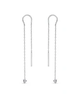 Bling Jewelry Minimalist Geometric Arrow Spike Tip Chain Threader Earrings .925 Sterling Silver