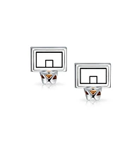 Bling Jewelry Sports Fan Coach Backboard Hoop Basketball Cufflinks For Men Shirt Cuff Links Graduation Gift Bullet Hinge Back Stainless Steel Enamel