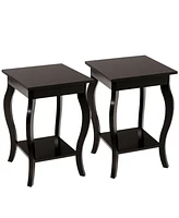 Gymax Set of 2 Accent Side Table Sofa End Table Nightstand Coffee Table w/ Shelf Brown
