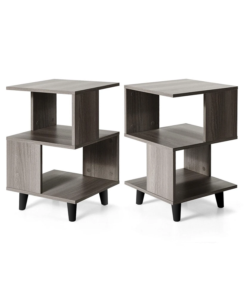 Gymax 2 Pcs Nightstand Set Modern Side End Table Storage Shelf Grey