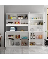 Famapy 14-Shelf Wood Standard Bookcase With Glass Doors, Adjustable Shelves