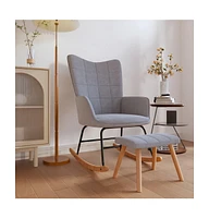 vidaXL Rocking Chair with a Stool Light Gray Fabric