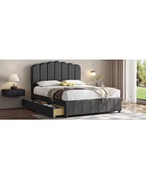 Slickblue Full Size Upholstered Bed with 4 Storage Drawers and Wood Slat Support