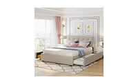 Slickblue Upholstered Platform Bed with 2 Drawers and Twin Xl Trundle – Linen Fabric