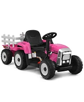 Costway 12V Kids Ride On Tractor with Trailer Ground Loader w/ Rc & Lights