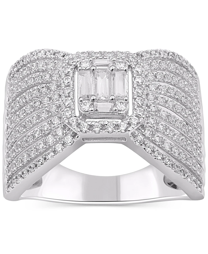 Diamond Baguette & Round Cluster Multirow Ring (1 ct. t.w.) in 14k White Gold