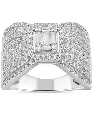 Diamond Baguette & Round Cluster Multirow Ring (1 ct. t.w.) in 14k White Gold