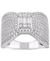 Diamond Baguette & Round Cluster Multirow Ring (1 ct. t.w.) in 14k White Gold