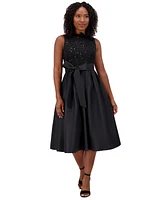 Jessica Howard Petite Sequined-Bodice Pleated Midi Dress