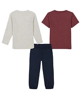 Tommy Hilfiger Baby Boy Long Sleeve Heather Thermal, Short Logo Tee Twill Joggers, 3-Piece Set