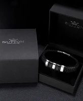 Rhona Sutton Black Nomad Identification Leather Stainless Steel Bracelet