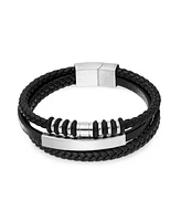 Rhona Sutton Multi Leather Black Silver Identification Stainless Steel Bracelet