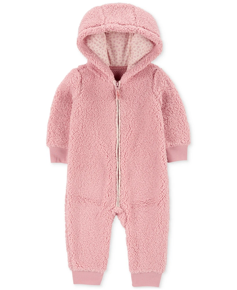 Carter's Baby Girls Hooded Faux-Sherpa Jumpsuit