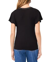 1.state Women's Embellished-Neck Flutter-Sleeve T-Shirt