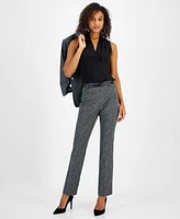 Kasper Women's Herringbone High-Rise Belted Bootcut Pants