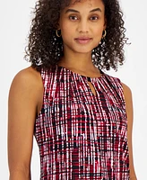 Kasper Women's Graphic-Print Pleat-Neck Sleeveless Knit Top