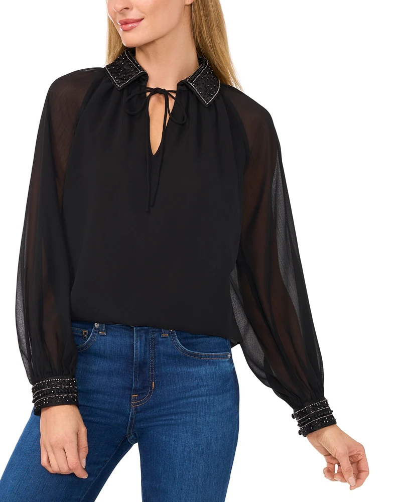 CeCe Women's Embellished Tie-Neck Blouse