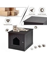 Slickblue 20" Brown Wooden Cat Litter Box End Table with Stylish Design