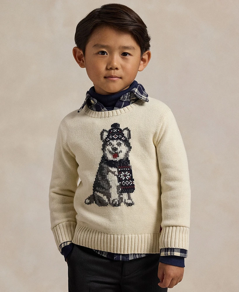 Polo Ralph Lauren Toddler and Little Boys Dog-Intarsia Crewneck Sweater