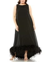 Mac Duggal Plus High Neck Feather Hem Gown