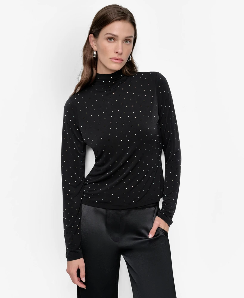 Dkny Women's Embellished Mock-Neck Long-Sleeve Top