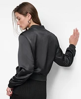 Dkny Women's Studded Snap-Front Long-Sleeve Bomber Jacket