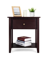 Gymax 2PCS Nightstand Sofa End Side Table W/ Storage Drawer Bottom Shelf Espresso