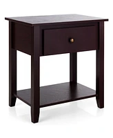 Gymax 2PCS Nightstand Sofa End Side Table W/ Storage Drawer Bottom Shelf Espresso