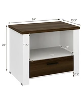 Gymax Accent Nightstand with Drawer and Open Shelf Sofa End Table Bedroom Living Room