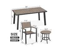 Pamapic 8-Piece Aluminum Teak Outdoor Patio Dining Set with Rectangle Table, Small Side Table and 6-Stackable Chairs