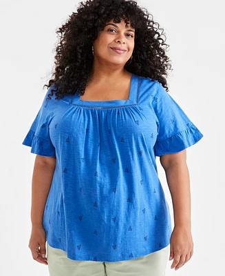 Style & Co Plus Flutter-Sleeve Print Top, Created for Macy's