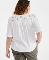 Style & Co Plus Lace-Trim Flutter-Sleeve Top, Created for Macy's