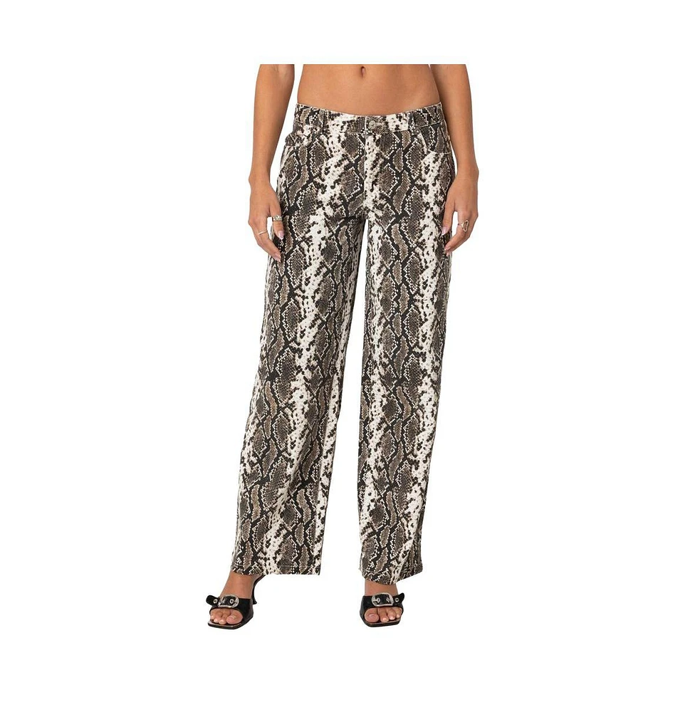 Edikted Women's Snakescale printed low rise jeans