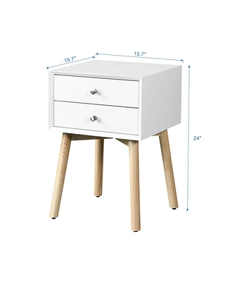 Slickblue Side Table with 2 Drawers and Rubber Wood Legs