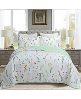 MarCielo 3 Piece Printed Floral Quilt Set Lightweight Bedspread Set Queen